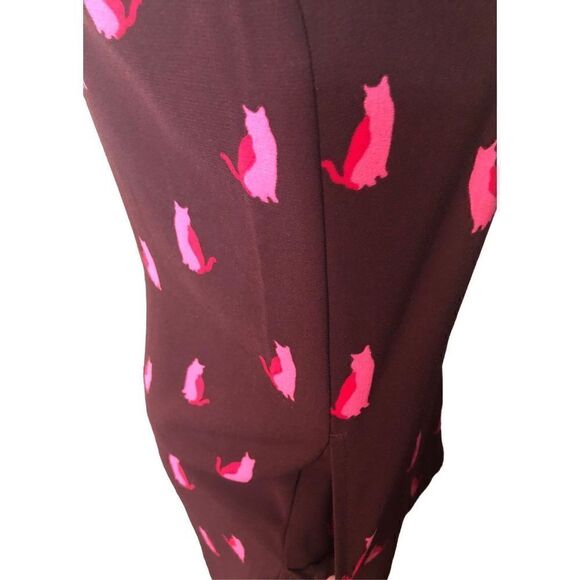 Ann Taylor dark grape colored sheath dress with cat print in Barbie pink XSP - Picture 4 of 14
